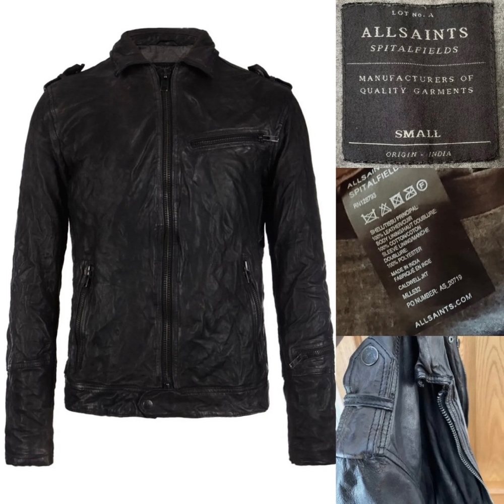 AllSaints Leather ‘Caldwell’ Biker Jacket Size UK Small Black Autumn Winter - Picture 1 of 12